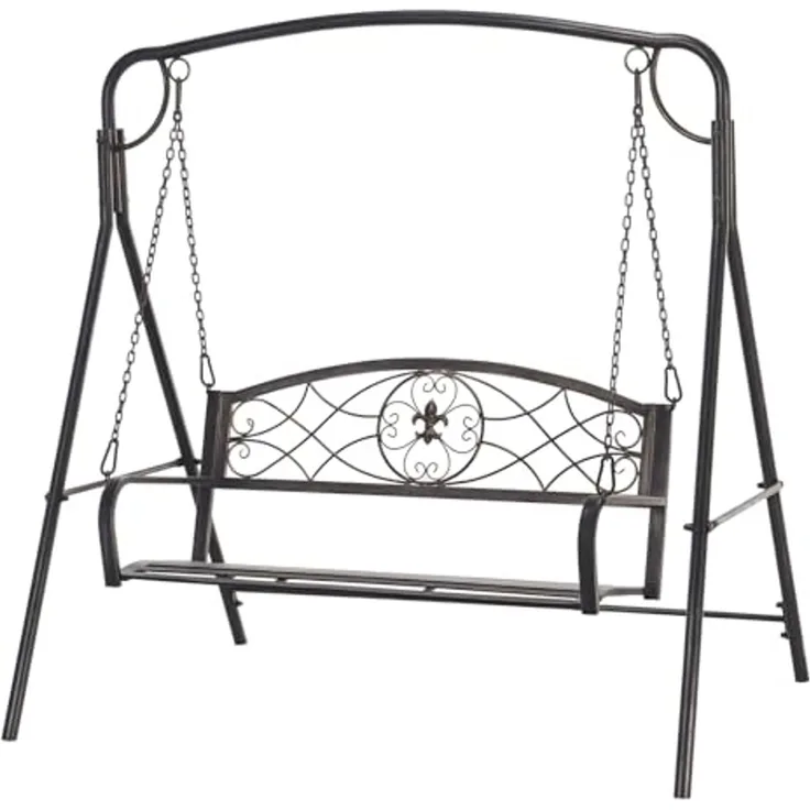 Outsunny Hollywoodschaukel mit A-Rahmen und zusätzlicher Stützstange, 3-Sitzer, Bettfunktion, Hollywoodschaukel, 1 tlg, Hollywoodschaukel, für Garten, Balkon, Schwarz