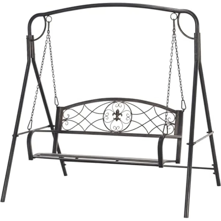 Outsunny Hollywoodschaukel mit A-Rahmen und zusätzlicher Stützstange, 3-Sitzer, Bettfunktion, Hollywoodschaukel, 1 tlg, Hollywoodschaukel, für Garten, Balkon, Schwarz – Bild 1