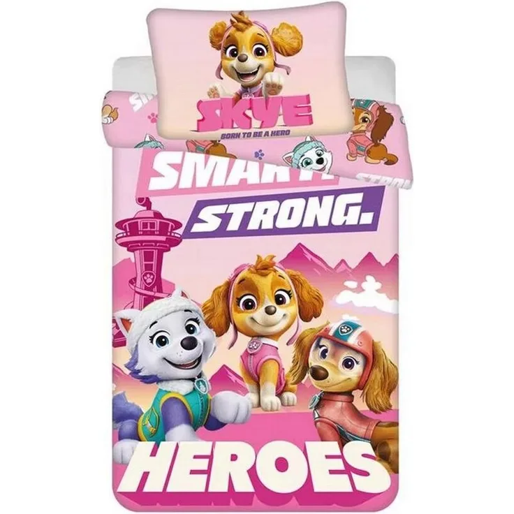 PAW PATROL Kinderbettwäsche Bett Wäsche Set Bettbezug Sky Rosa Wendebettwäsche 100×135cm, 100% Baumwolle