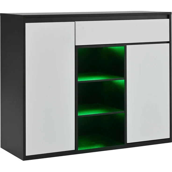 Schuhschrank aus Spanplatte mit LED & Glasböden, 105x39,5x86 cm, Schwarz – Bild 8