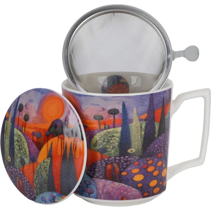 DUO Becher 450 ml mit Teesieb MODERN BUBBLY HILLS New Bone China Porzellan – Bild 2