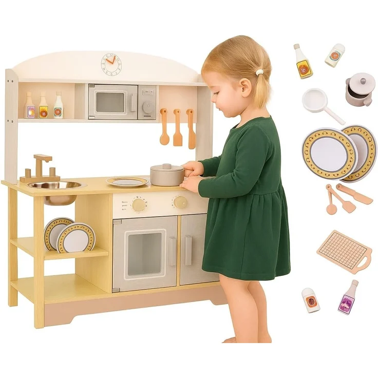 Kinderküche aus Holz, Spielküche aus Holz Spüle, Backofen, (Modell 4) – Bild 8