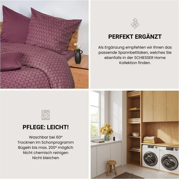 Schiesser Bettwäscheset Drops - Feinbiber - 2-teilig - 135 x 200 cm - Mauve – Bild 3