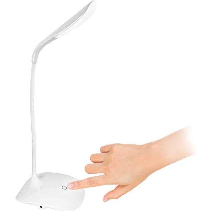 Eaxus® LED Schreibtischlampe, dimmbar und flexibel biegbar, USB & Batterien, Weiß – Bild 4