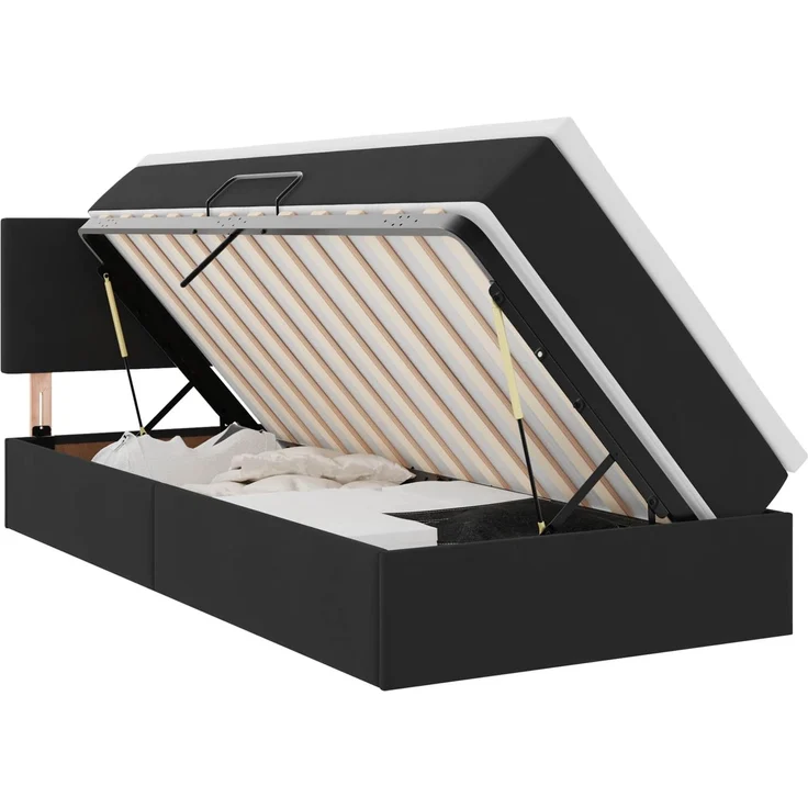 vidaXL Aufbewahrungsbett mit Kopfteil Schwarz 90 x 190 cm Samt 3370667 – Bild 2
