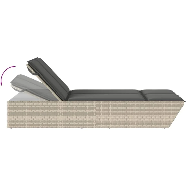 vidaXL Doppel-Sonnenliege mit Kissen Hellgrau Poly Rattan 368184 – Bild 11