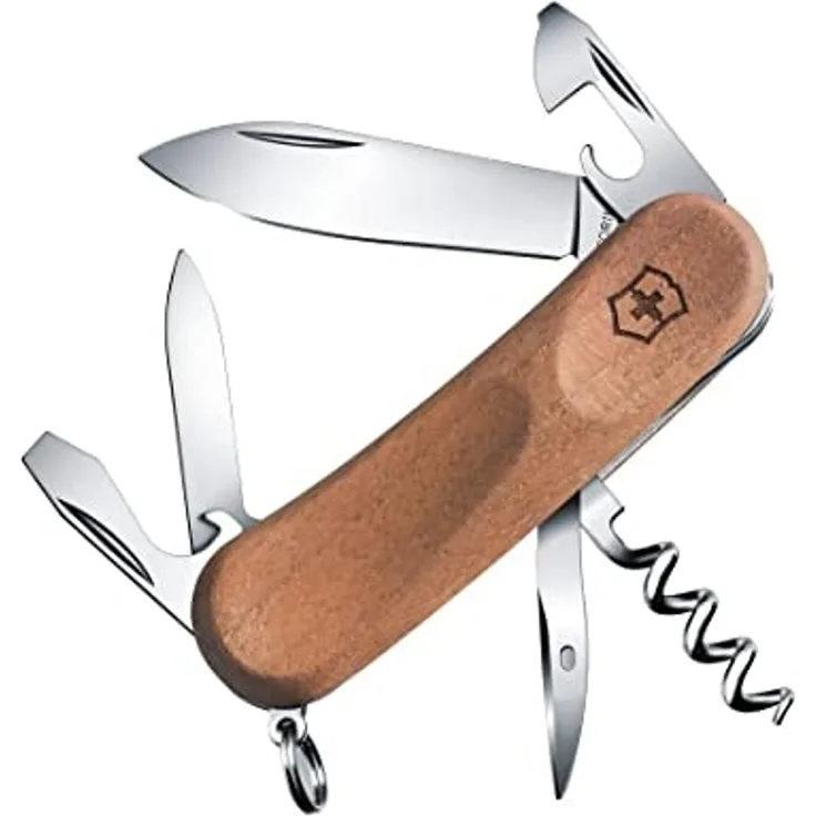 Victorinox Schweizer Taschenmesser, Evolution 10 Wood, Multitool, Swiss Army Knife mit 11 Funktionen, Klinge, Schraubendreher 3 mm, Korkenzieher