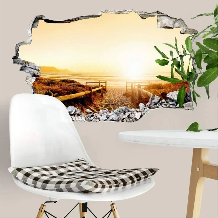 K&L Wall Art Wandtattoo 3D Natur Mauerdurchbruch Strand Motivationssticker selbstklebend (Klebebilder für Wohnzimmer und Flur, lokal hergestellt in Berlin), moderne 3D Wandsticker mit Natur-, Urlaubs- und Landschaftsmotiven – Bild 1