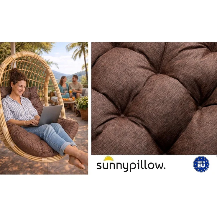 sunnypillow Polsterauflage Hängesessel Kissen - Auflage für Rattan & Polyrattan Hängeschaukel, Braun – Bild 3