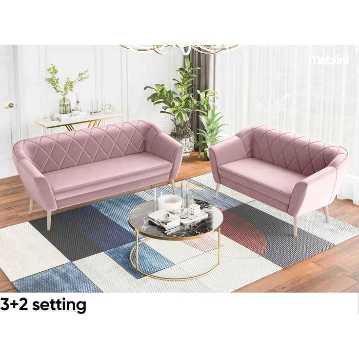 MEBLINI Sofa GISELA 2-Sitzer - Rosa Samt - für Wohnzimmer - Mini Lounge für zwei Personen - Küchensofa - Sofa Klein – Bild 5