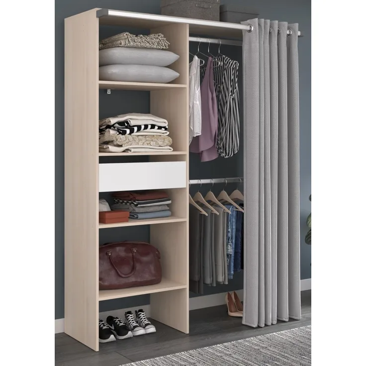 Parisot Kleiderschrank mit Vorhang Bari in Akazie und grau 143 cm