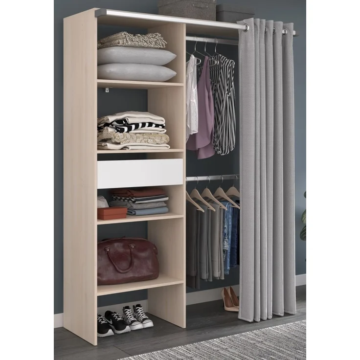 Parisot Kleiderschrank mit Vorhang Bari in Akazie und grau 143 cm – Bild 1