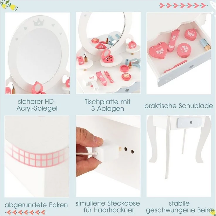 COSTWAY Schminktisch 2 in 1 Frisiertisch, mit Hocker &Spiegel – Bild 2