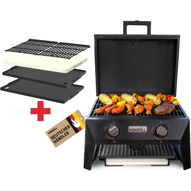 Nexgrill Tischgrill / Pizzaofen "Fortress x4" 4-in-1 mit Plancha und Pizzastein, schwarz,2 Brenner