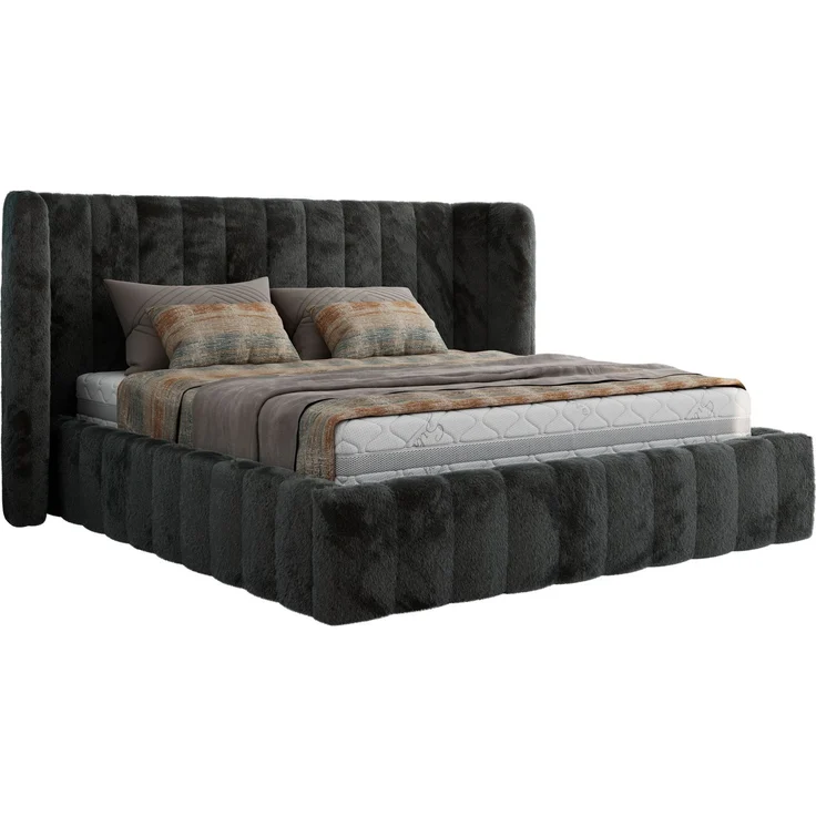 Polsterbett GOLETTA CLASSIC 200 x 200 cm mit gepolstertem Kopfteil, stabilem Bettrahmen, Lattenrost und Bettkasten mit Gasdruckfedern, Doppelbett, zeitloses Design - Dunkelgrau Plüsch – Bild 5
