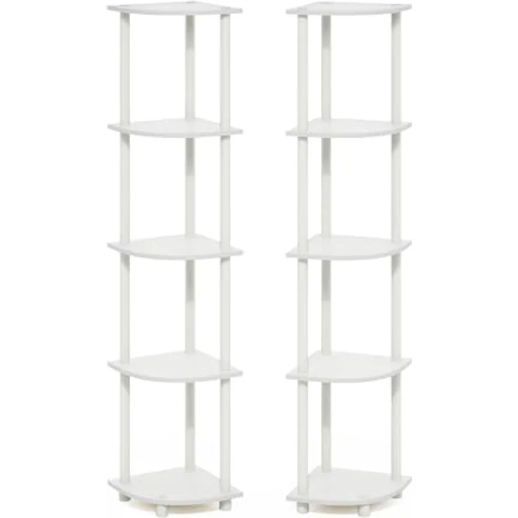 Furinno Turn-N-Tube 5-stufiges Eckregal-Mehrzweckregal, Weiß/Weiß, 2er-Set – Bild 6