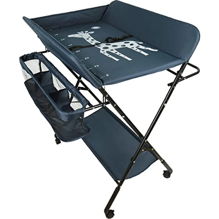 Wickeltisch Klappbarer und tragbarer, Wickelkommode Baby mit Motiv Giraffe, Höhenverstellbar, Wickeltisch mit Rollen Mobiler Wickeltisch, Tragbar Wickeltisch,80 * 66 * 98cm (dunkelblau) – Bild 3