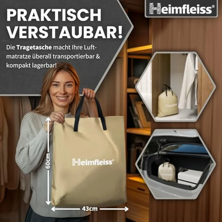 Heimfleiss® Luftbett 2 Personen | Premium Aufblasbare Matratze 150x200 cm | Luftmatratze selbstaufblasend ideal nutzbar als Gästematratze & Campingmatratze | Aufblasbares Bett für Kinder & Erwachsene – Bild 8