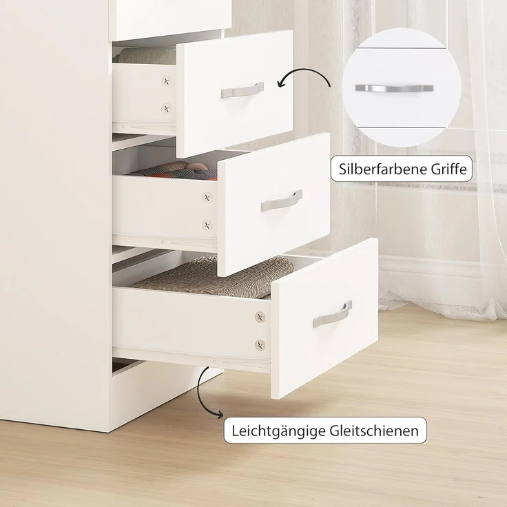 HOMCOM Kommode mit 5 Schubladen, für Kleidung und Utensilien (Schubladenschrank, 1 St, Sideboard), für Wohnzimmer, Schlafzimmer, Weiß – Bild 7