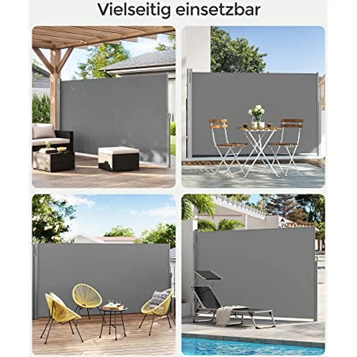 SONGMICS Alu-Seitenmarkise, ausziehbar, 180x400 cm, Blickdicht, Sonnenschutz, blickdicht, Seitenrollo, für Balkon, Terrasse, Garten, grau GSA184G03 – Bild 10