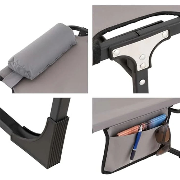 Nexos klappbar 5-Fach verstellbare Sonnenliege mit Kopfkissen grau 182 x 60 x 30 cm Polyester Gartenliege Strand-Liege Stahl-Rahmen wetterfest robust – Bild 5