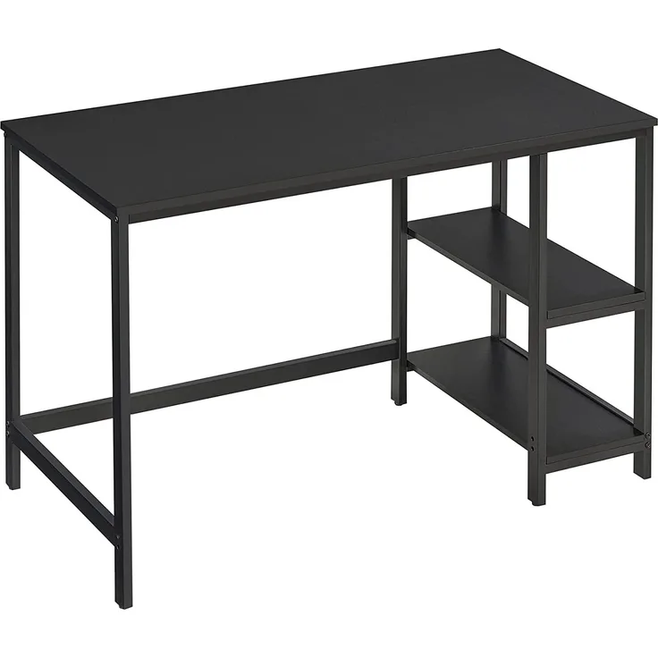 VASAGLE Schreibtisch, Computertisch, PC-Tisch, Bürotisch, mit 2 Ablagen auf der rechten oder linken Seite, fürs Büro, Wohnzimmer, Stahlgestell, Industrie-Design, schwarz LWD047B16