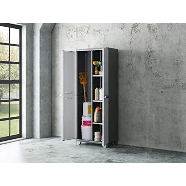 Keter Linear Utility Gartenschrank aus Kunststoff, Besenschrank, Kunststoffschrank, hellgrau, 68 x 39 x 173 cm – Bild 8