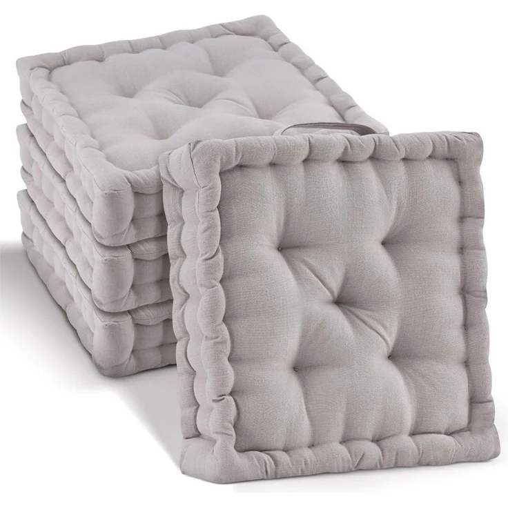 Beautissu Stuhlkissen 4er Set Bodenkissen Sitzkissen Mila, 50x50cm, Taupe, Matratzenkissen 10cm, 100% Baumwolle Stuhlkissen Indoor & Outdoor – Bild 5