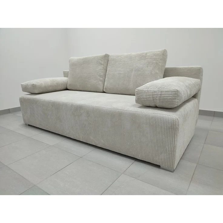 Wohnero 24 Zaya Premium Schlafsofa 201x91 cm mit Bettkasten & DL-Automatik – 201x137 cm Liegefläche, 3-Sitzer Sofa mit Schlaffunktion - Hellgrau – Bild 4