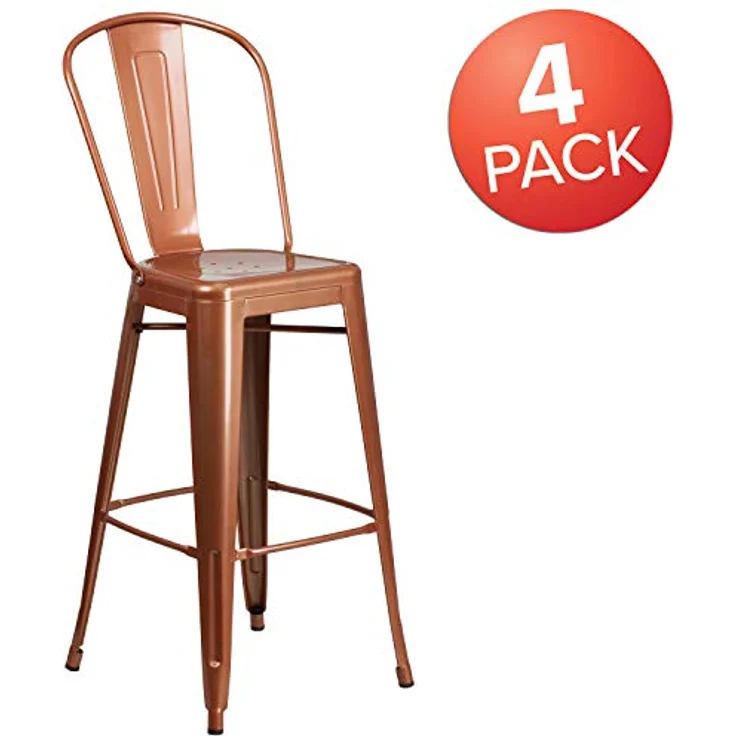 Flash Furniture Commercial Grade 4 Pack 76,2 cm High Metall Indoor Outdoor Barhocker mit Rückseite, Kupfer, 4 Stück – Bild 5