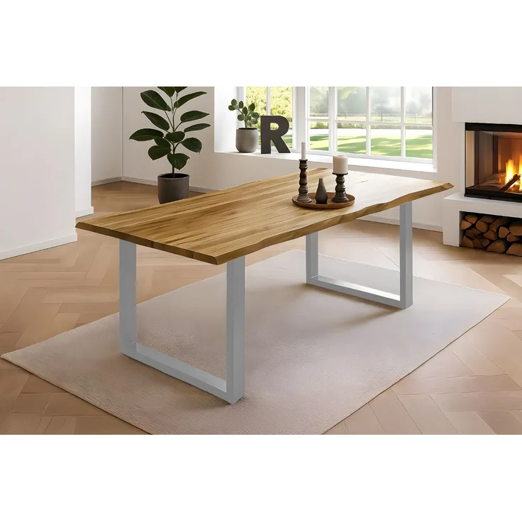 Esstisch Baumkante massiv Akazie natur 120 x 80 silber NIAH 67357820