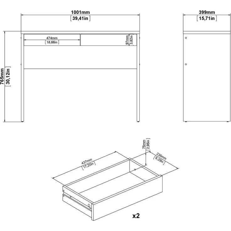 Dmora Schreibtisch Acero, Mehrzweckschreibtisch, Bürotisch für PC, Eckschreibtisch, 100x40 h77 cm, Eiche – Bild 3