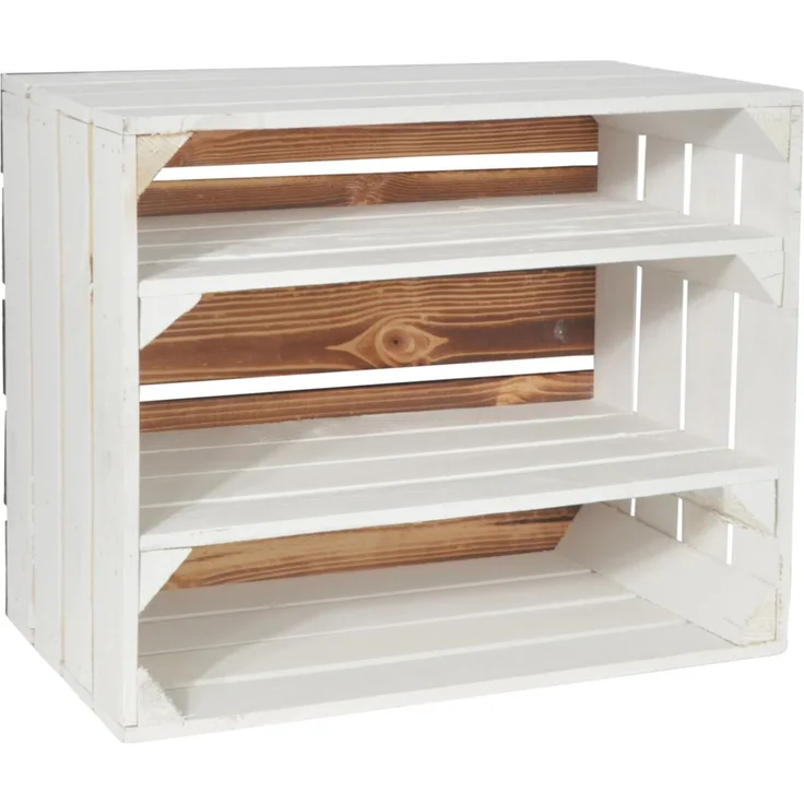 CHICCIE 2 Set Holzkiste Grete Weiß Geflammt - 2x Langes Regal Obstkiste Dekokiste Weinkiste