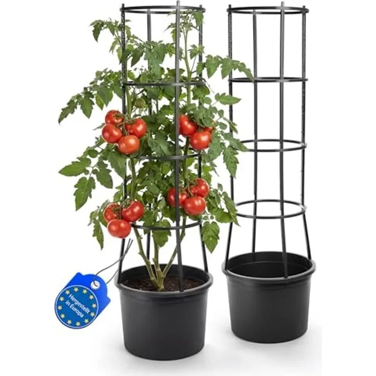 BigDean Pflanzkübel Tomatentopf mit Rankhilfe XL (Set, 2 St, Tomatentopf + Rankhilfe), Integrierter Wasserspeicher, Modulares Rankgitter, Wiederverwendbar