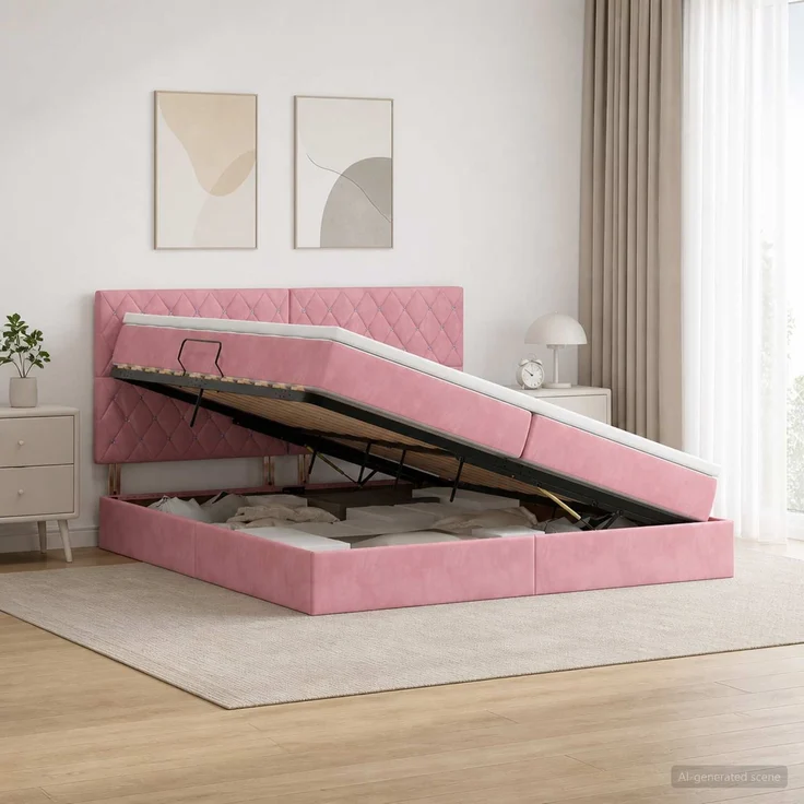 vidaXL LED-Speicherbett mit Matratze Rosa 200 x 200 cm Samt 3460097 – Bild 4