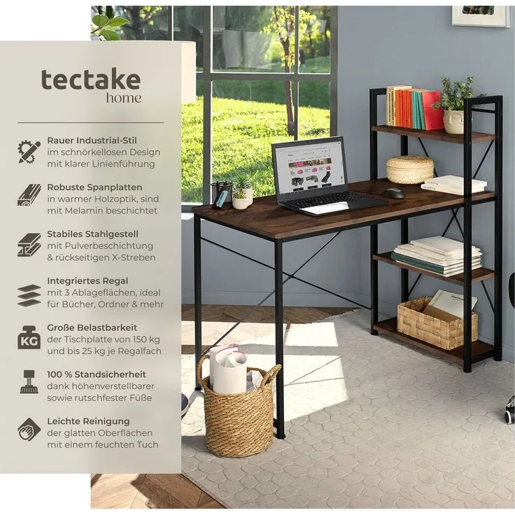 tectake Schreibtisch Computer-Schreibtisch (1-St, 1 tlg), Markanter Computer-Schreibtisch im typischen Industrial Style