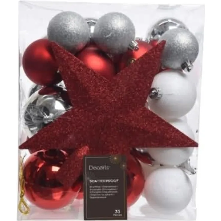 Decoris Weihnachtskugeln Mix 23324 bruchfest glitter 33 Stück