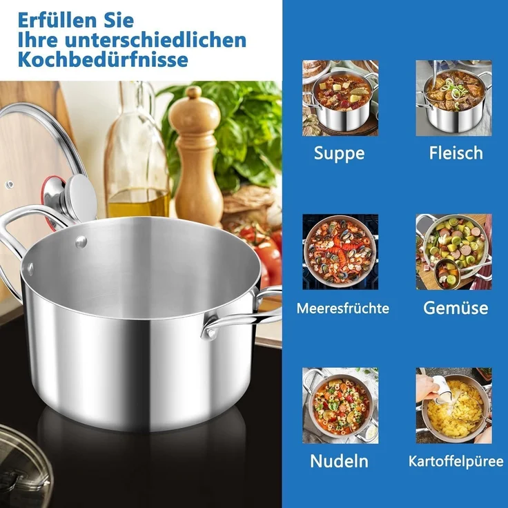 TEAMFAR Kochtopf 24cm 5,7L Edelstahl Glasdeckel alle Herdarten Induktion – Bild 5