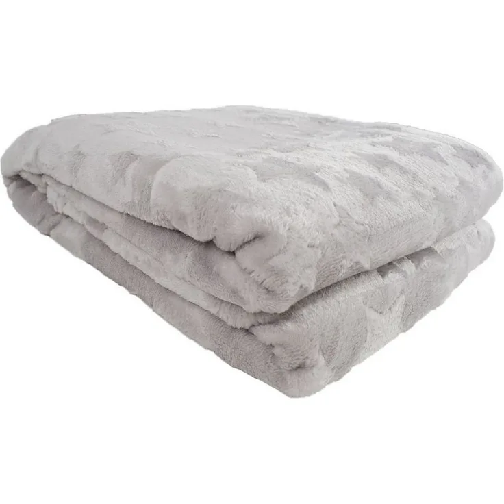Wohndecke Flanell mit Herzen/Sternen 150 x 200 cm Kuscheldecke mit Design hellgrau