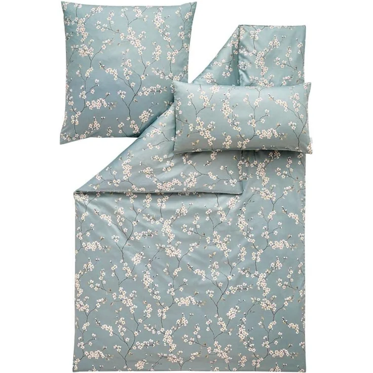 Estella Bettwäsche Estella Mako-Satin Bettwäsche 135x200 Sakura mint Kirschblüte Zweige, Mako-Satin, 2 teilig, für Sommer und Winter – Bild 1
