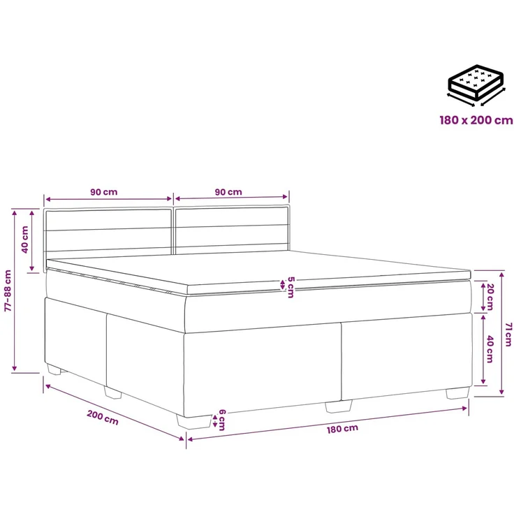 vidaXL Boxspringbett mit Matratze mit Kopfteil Blau 180 x 200 cm Stoff 3450536 – Bild 11