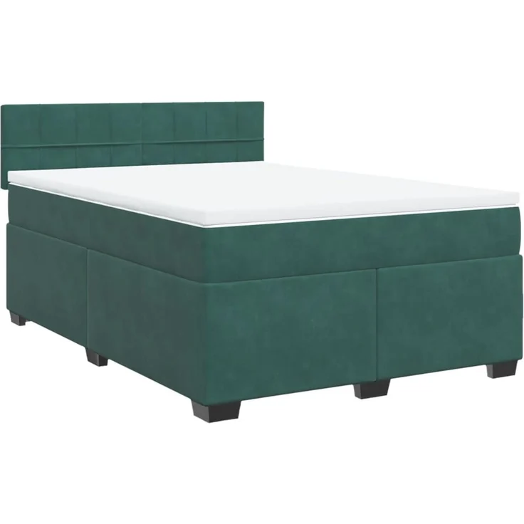 vidaXL Boxspringbett mit Matratze Dunkelgrün 140x200 cm Samt 3286333 – Bild 2