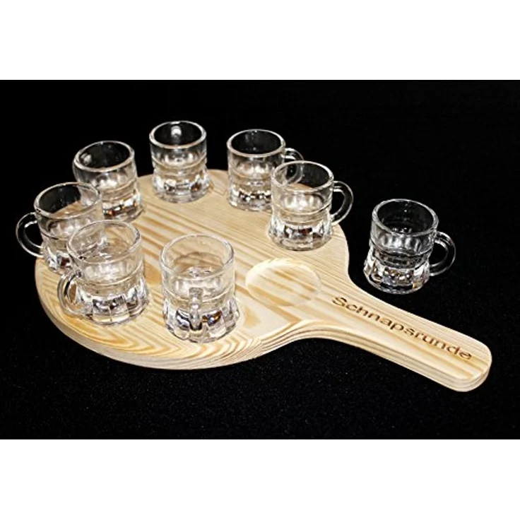 Schnapsrunde 20cm mit Gravur und 8 Gläser Schnapsbrett Schnapsleiste Schnapslatte Serviertablett – Bild 2