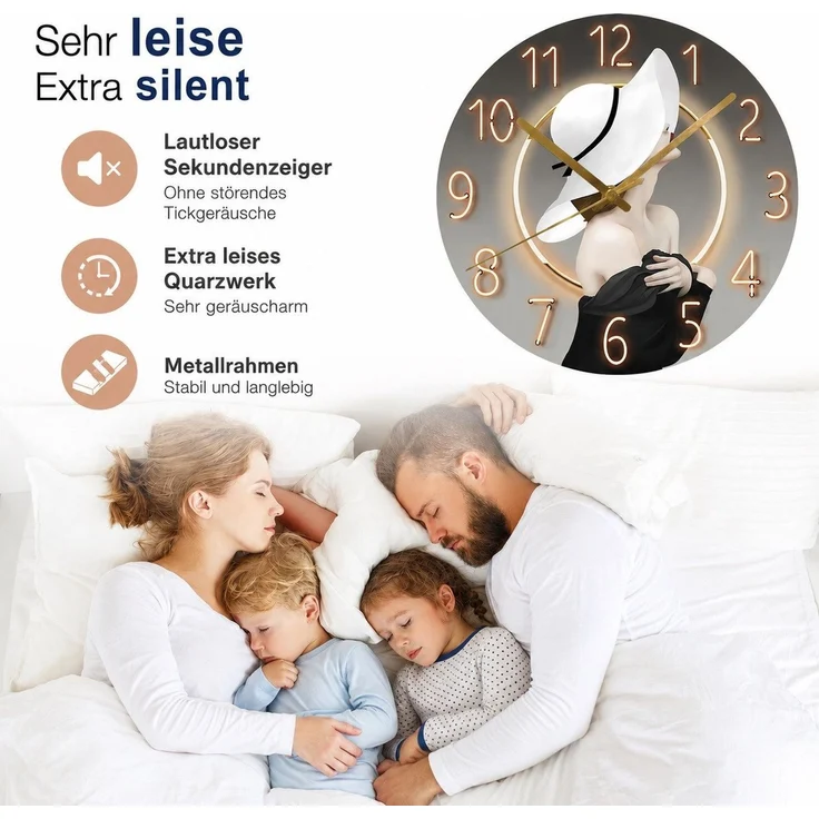 MOPUEA Wanduhr Moderne Glasuhr aus Gehärtetem Glas Elegante Uhr 12 zoll (Motiv Schwingungen im Licht Wanduhr für Wohnzimmer & Küche) – Bild 3