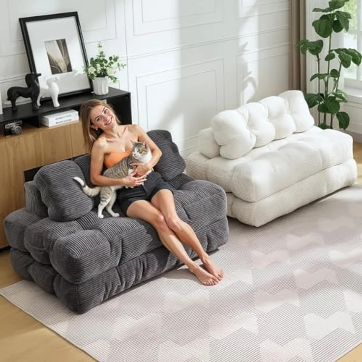GarveeHome 3-in-1 Klappbares Schlafsofa mit Kissen – Faltbare Matratze & Rückenstütze – Komfortabler, tragbarer Doppelsitzer für Wohnzimmer & Studentenwohnheim – Platzsparendes Bodensofa – Maße: – Bild 8