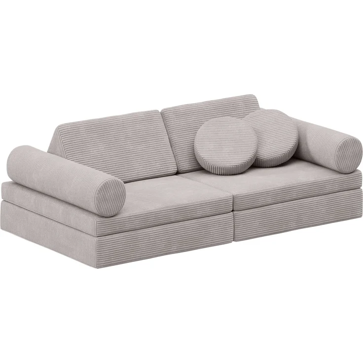 Bellabino 'Nile' Spielsofa mit Kissen und Armlehnen, 8-tlg, Cord, grau, faltbare Kindercouch, abnehmbarer & waschbarer Bezug, Kindersofa aus Schaumstoff, Oeko-Tex zertifiziert