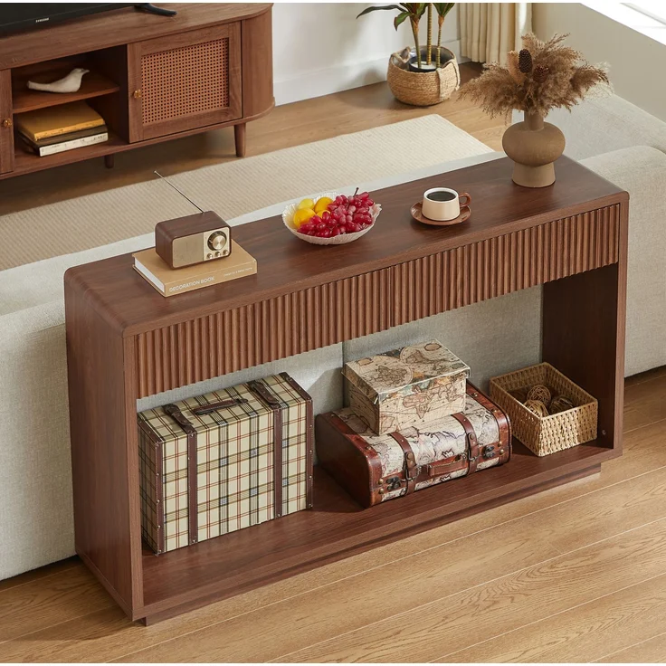 DESVIAE Sideboard Nussbaum aus Spanplatte/MDF – 150x85x35 cm – 2 Schubladen, offenes Ablagefach – Bild 1