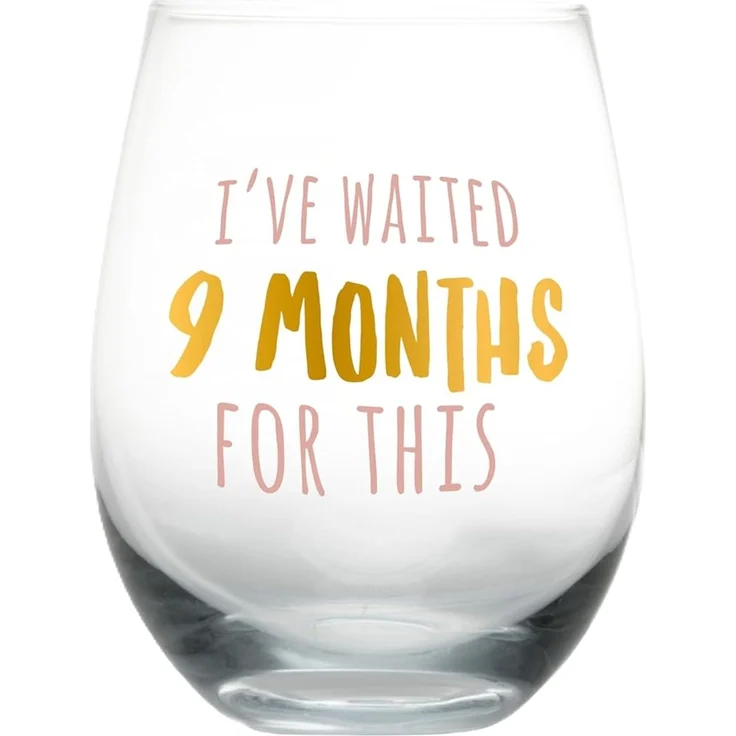 Pearhead I’ve Waited 9 Months for This Stemless Wine Glass, New Mom Mother’s Day Accessory, Expecting Mother Keepsake, Pink and Gold – Bild 1
