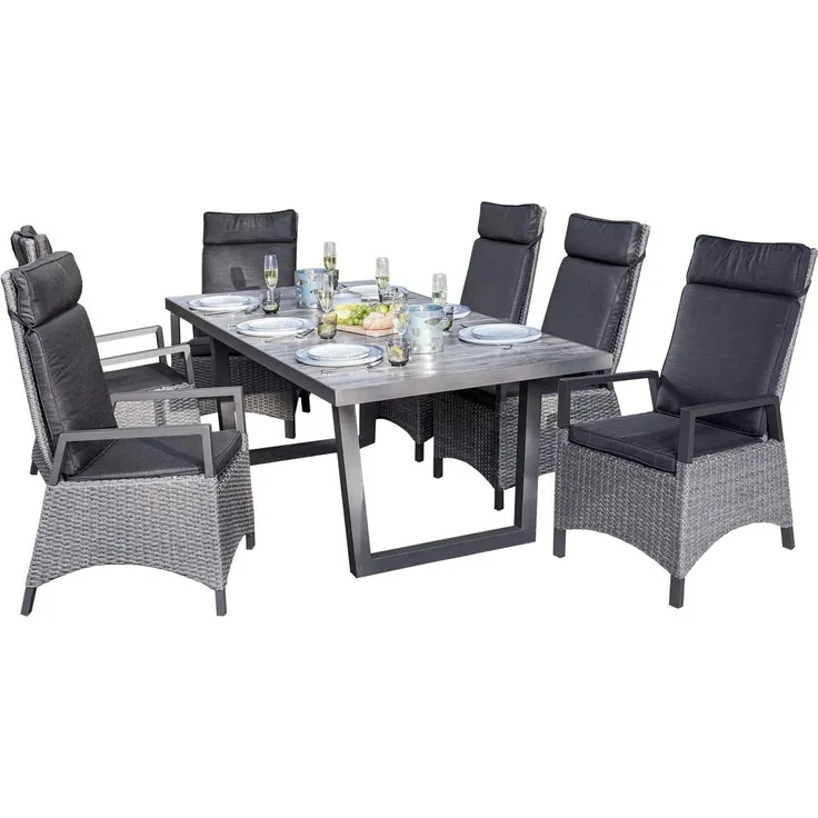 LC Garden Garten-Essgruppe Keramo Dining Set XII Sitzgruppe Gartenset grau-mix