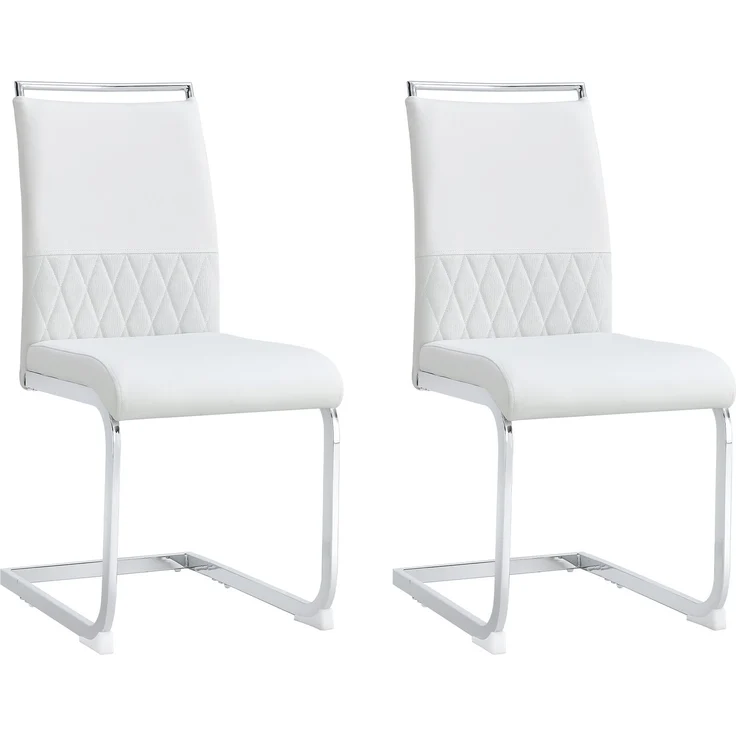 Esszimmerstuhl 2er-Set ergonomisch mit Kunstleder & Leinen gepolstert, komfortabler Küchen- und Bürostuhl,Weiß – Bild 4